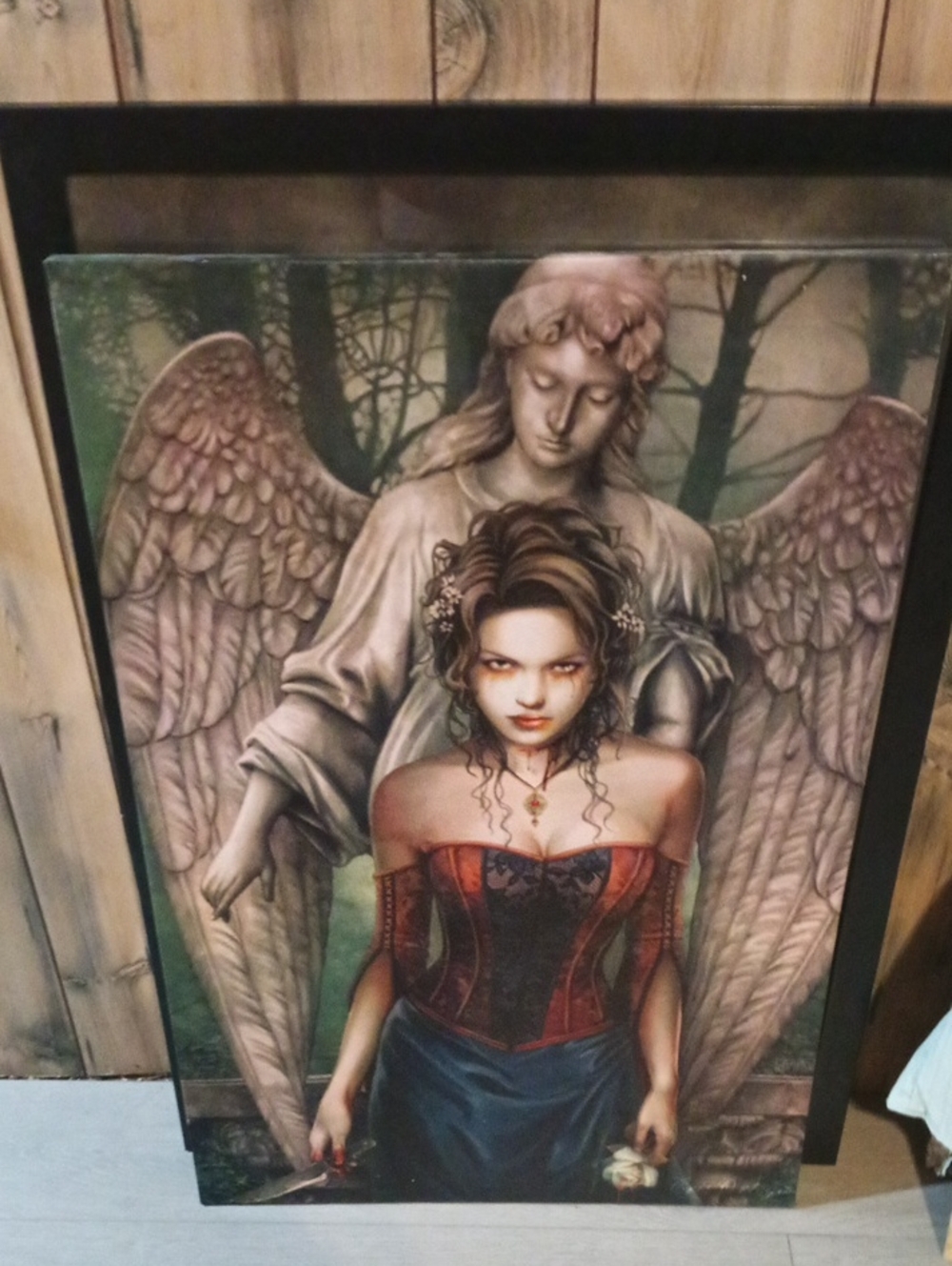 Dark Angel Gothic Wall Art Print - Red, Green, Black